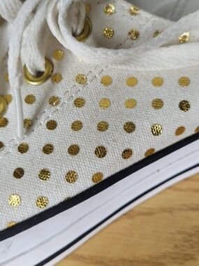 Converse White Canvas Sneakers with Gold Polka Dots